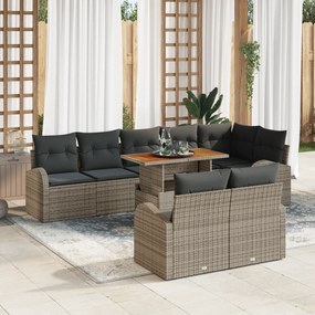 vidaXL Σετ Εξωτερικής Τραπεζαρίας 9 Τεμαχίων με Μαξιλάρια Γκρι Πολυ Ράτταν Ακακία