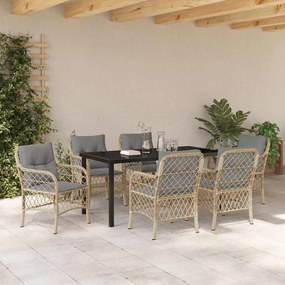 vidaXL Σέτ φαγητού για κήπο με μαξιλάρι 7 pcs Μπεζ Πολυ ράταν