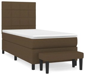 vidaXL Κρεβάτι Boxspring με Στρώμα Σκούρο Καφέ 90x190 εκ. Υφασμάτινο