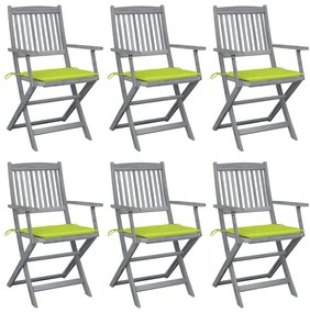 vidaXL Καρέκλες Εξωτ. Χώρου Πτυσσόμενες 6 τεμ Ξύλο Ακακίας &amp; Μαξιλάρια