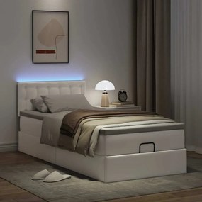 vidaXL Οθωμανικό κρεβάτι με στρώματα &amp; LEDs Καθαρό λευκό Faux Leather