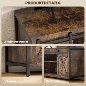 HOMCOM Έπιπλο Τηλεόρασης, Βιομηχανικού Σχεδιασμού, για Τηλεοράσεις 60&#039;&#039;, 6 ράφια, 2 συρόμενες πόρτες, Καφέ/Μαύρο