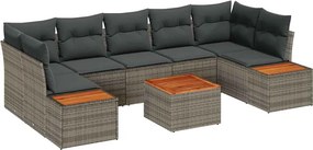 vidaXL Σετ Καναπέ Κήπου με μαξιλάρι 8 pcs Γκρι Πολυ ράταν