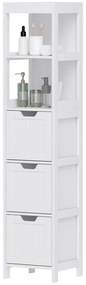 HOMCOM Ντουλάπι μπάνιου, 2 ράφια, 3 συρτάρια, αδιάβροχο υλικό, λευκό