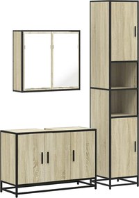 vidaXL Σετ Επίπλων Μπάνιου 3 Τεμαχίων Sonoma Δρυς Επεξεργασμένο Ξύλο