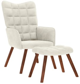 Πολυθρόνα Χαλάρωσης με Σκαμπό σε Κρεμ Βελούδο