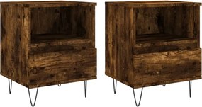 vidaXL Κομοδίνα 2 τεμ. Καπνιστή Δρυς 40 x 35 x 50 εκ. Επεξεργ. Ξύλο