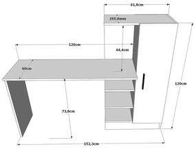 Γραφείο-ραφιέρα Kary pakoworld μαύρο-oak 152,5x40x120εκ - 176-000019