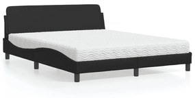Κρεβάτι με Στρώμα Μαύρο 160x200εκ.από Συνθετικό Δέρμα