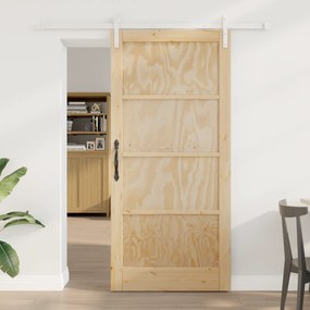 vidaXL Συρόμενη Πόρτα με Σετ Εξαρτημάτων 93x202 εκ. Στερεό Ξύλο Πεύκου