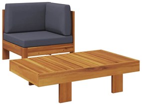 vidaXL Σαλόνι Κήπου 2 Τεμαχίων από Ξύλο Ακακίας Σκούρα Γκρι Μαξιλάρια