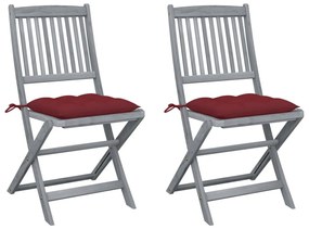 Καρέκλες Εξ. Χώρου Πτυσσόμενες 2 τεμ. Ξύλο Ακακίας &amp; Μαξιλάρια - Κόκκινο