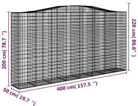 Συρματοκιβώτια Τοξωτά 4 τεμ. 400x50x200/220 εκ. Γαλβαν. Ατσάλι - Ασήμι