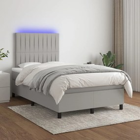 vidaXL Κρεβάτι Boxspring με Στρώμα & LED Αν.Γκρι 120x200 εκ Υφασμάτινο