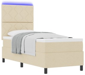 vidaXL Κρεβάτι με ελατήρια και στρώμα & LED Κρεμ 80x200 cm Υφασμάτινο