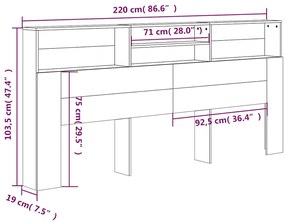 vidaXL Κεφαλάρι Με Αποθηκευτικό Χώρο Γκρι Sonoma 220x19x103,5 εκ.