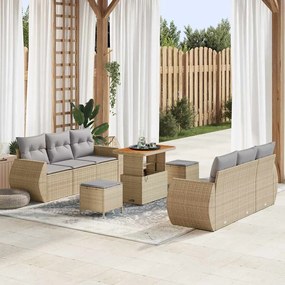 vidaXL Σετ Καναπέ Κήπου 9 pcs Μπεζ συνθετικό ρατάν