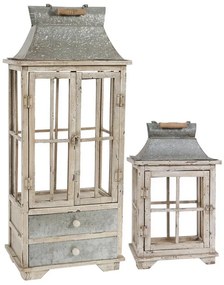Artekko Lantern Διακοσμητικά Φανάρια από Ξύλο Ελάτης σε Λευκή Πατίνα (39x26x92)cm (29x17x50)cm 2pcs Artekko 32885