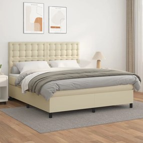 vidaXL Κρεβάτι Boxspring με Στρώμα Κρεμ 180x200 εκ. Συνθετικό Δέρμα