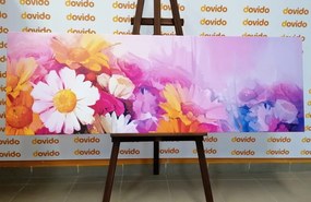 Εικόνα ελαιογραφία με λουλούδια με έντονα χρώματα - 150x50