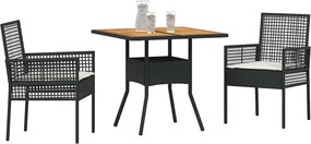 vidaXL Σέτ φαγητού για κήπο 3 pcs Μαύρο συνθετικό ρατάν