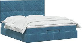 vidaXL Κρεβάτι Ottoman με Στρώμα και LED Σκούρο Μπλε 140 x 200 cm
