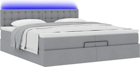 vidaXL Οθωμανικό κρεβάτι με στρώματα &amp; LEDs Ανοιχτό γκρι ύφασμα