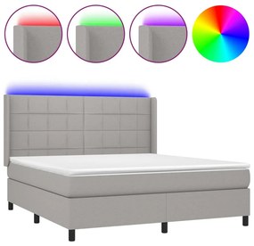 vidaXL Κρεβάτι Boxspring με Στρώμα &amp; LED Αν.Γκρι 180x200εκ. Υφασμάτινο