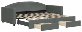 vidaXL Καναπές Κρεβάτι Συρόμενος Σκούρο Γκρι 90x190 εκ Ύφασμα Συρτάρια