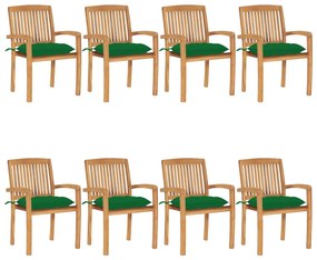 3073284 vidaXL Καρέκλες Κήπου Στοιβαζόμενες 8 τεμ. Μασίφ Ξύλο Teak &amp; Μαξιλάρια Πράσινο, 1 Τεμάχιο