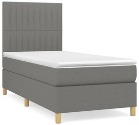 vidaXL Κρεβάτι Boxspring με Στρώμα Σκούρο Γκρι 100x200 εκ. Υφασμάτινο