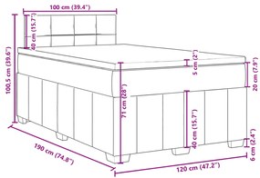 Κρεβάτι Boxspring με Στρώμα Ανοιχτό Γκρι 120x190 εκ. Υφασμάτινο - Γκρι