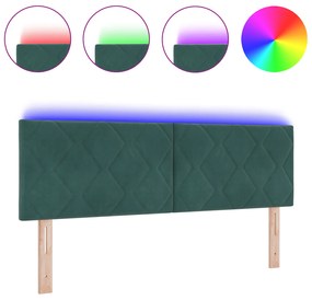 vidaXL LED Υποστήριγμα Κρεβατιού Διαμαντιών Σκούρο Πράσινο 160 εκ. Βελούδο