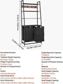 VEVOR 4 Tiers Laundry Sorter Tall Laundry Hamper with Shelves &amp; Hooks 2 Section