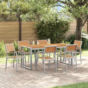 vidaXL Σέτ φαγητού για κήπο 7 pcs Γκρι και καφέ 180 x 90 x 75 cm