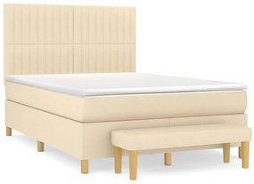 vidaXL Κρεβάτι Boxspring με Στρώμα Κρεμ 140x200 εκ. Υφασμάτινο