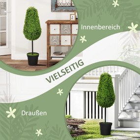 HOMCOM Σετ 2 Τεχνητών Πυξαριών 90cm Τεχνητό Φυτό σε Σχήμα Δάκρυ, Πλαστικά Τεχνητά Φυτά σε Γλάστρα Μοντέρνα Διακόσμηση