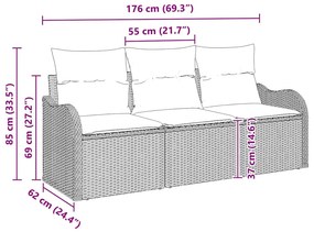 vidaXL Σετ Καναπέ Κήπου με μαξιλάρι 3 pcs Καφέ Πολυ ράταν