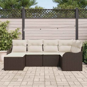 vidaXL Σετ Καναπέ Κήπου με μαξιλάρι 6 pcs Καφέ και λευκό Πολυ ράταν