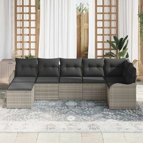 vidaXL Σετ Καναπέ Κήπου με μαξιλάρι 7 pcs Ανοιχτό γκρι Πολυ ράταν