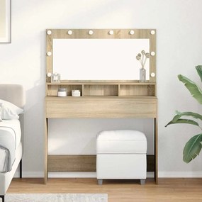 vidaXL βιβλιοθήκη  με LED φώτα, ψηφιακή οξιά 100x41x135 εκ