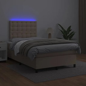 vidaXL Κρεβάτι Boxspring Στρώμα&amp;LED Καπουτσίνο 120x190 εκ. Συνθ. Δέρμα