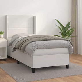 vidaXL Κρεβάτι Boxspring με Στρώμα Λευκό 90x190εκ. από Συνθετικό Δέρμα