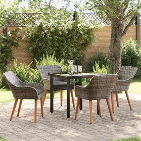 vidaXL Σέτ φαγητού για κήπο με μαξιλάρι 5 pcs Γκρι συνθετικό ρατάν