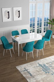 Extendable Dining Table &amp; Chairs Set (7 Pieces) Han - White, Turquoise White
Turquoise