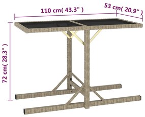 vidaXL Τραπέζι Κήπου Μπεζ 110x53x72 εκ. Γυάλινο και Συνθετικό ρατάν