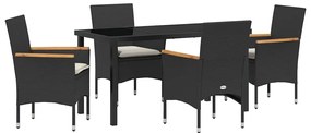 vidaXL Σέτ φαγητού για κήπο με μαξιλάρι 5 pcs Μαύρο Πολυ ράταν