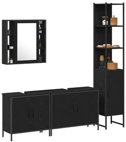 vidaXL Σετ Επίπλων Μπάνιου με ράφι 4 pcs Μαύρο 33 x 33 x 185.5 εκ