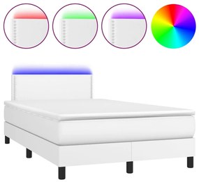 Κρεβάτι Boxspring με Στρώμα &amp; LED Λευκό 120x190 εκ. Συνθ. Δέρμα - Λευκό