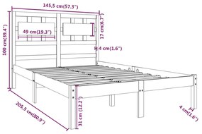 Πλαίσιο Κρεβατιού 140 x 200 εκ. από Μασίφ Ξύλο - Καφέ